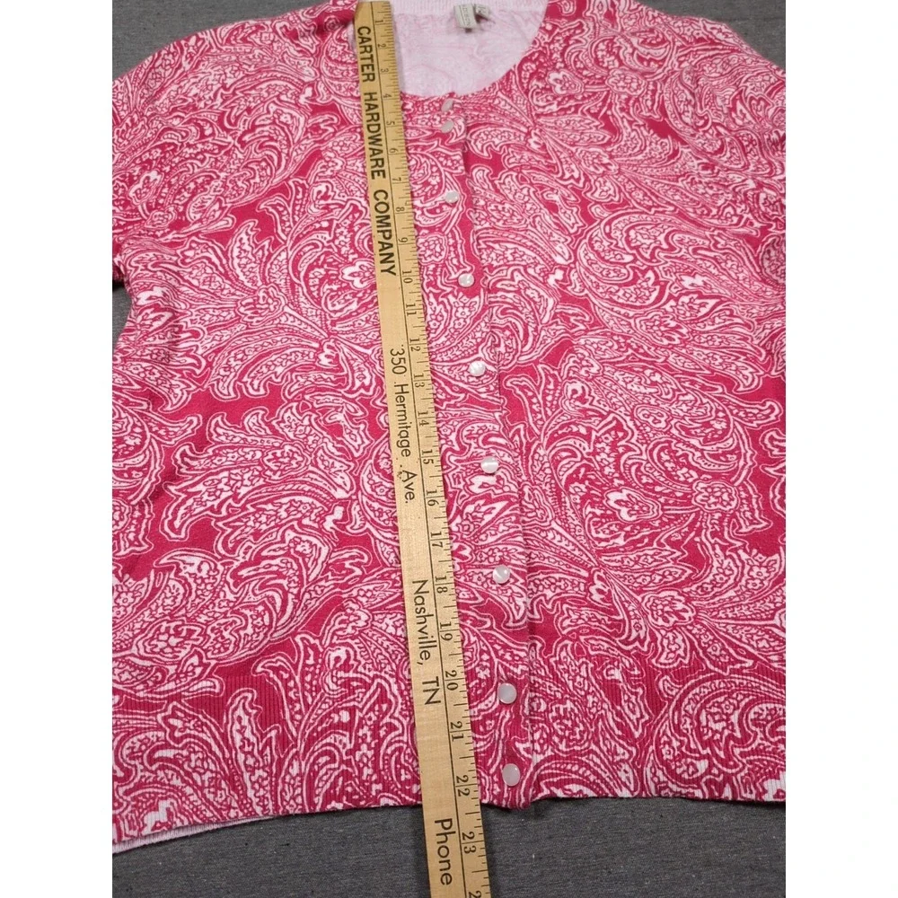 Madison Red Paisley Cardigan 3/4 Sleeve Thin Fine Knit Womens Sz L Sweater Layer